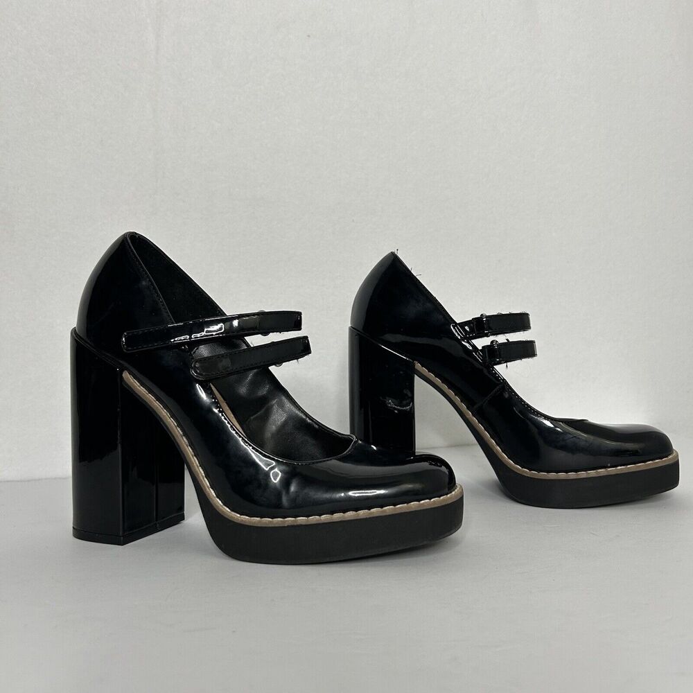 Steve Madden TWICE Womens 7.5 Patent Leather Platform Mary Jane Chunky Heel